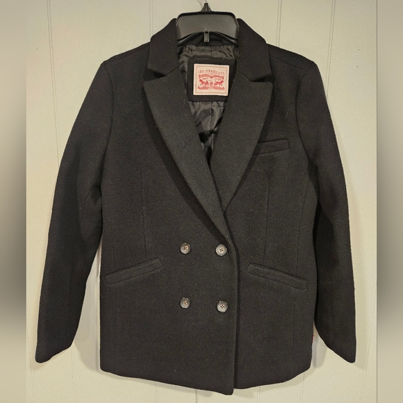 LEVI'S Black Wool Blend Double Breasted Blazer NWOT SMALL - Picture 1 of 6